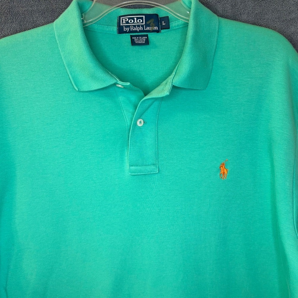 Polo Ralph Lauren Mens Large Seafoam Green Short Sleeve Cotton Polo Orange Pony